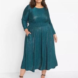 MIDI shimmering blue green dress with pockets